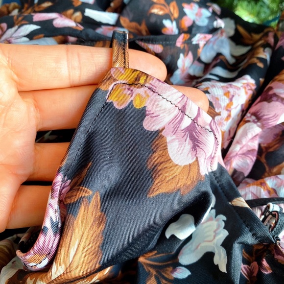 🍂 O.P.T ANTHROPOLOGY BOHO FLORAL 2-in-1 BLACK RUST RUFFLE BAGGY LONG SLEEVE TOP - Picture 12 of 16